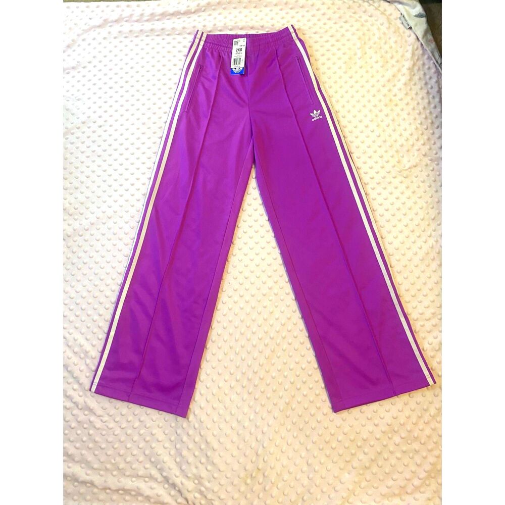 Sold Out NWT Adidas Firebird Wide Leg Track Pants Purple Pink 3-Stripe Size 2XS - Picture 7 of 8